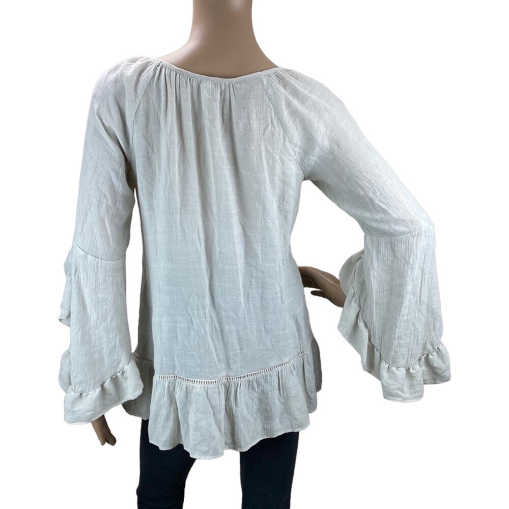 NY Collection Gray Lace Inset Ruffle Sleeve Tunic Top M - Picture 5 of 6